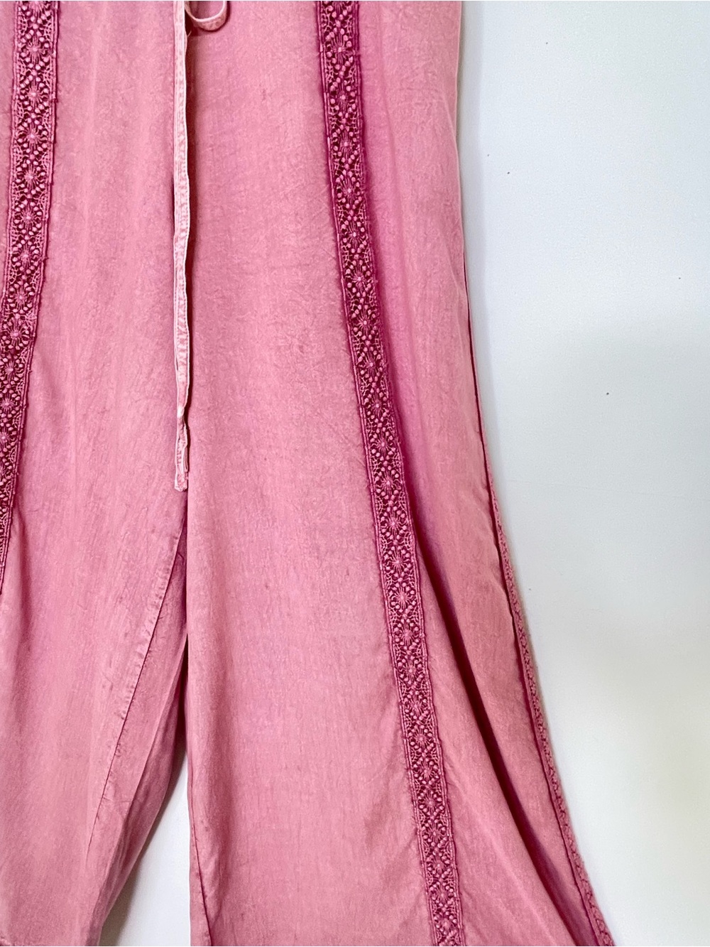Bohemian | Devi Wide Leg Embroidered Palazzo Pants | Mauve Pink Lace-Trim Corset - Picture 8 of 16